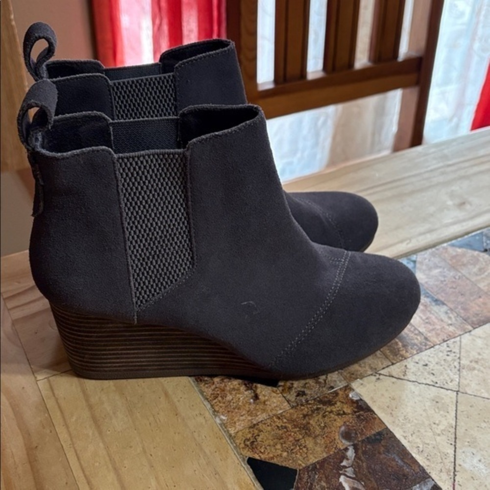 Toms Charcoal Suede Ankle Booties